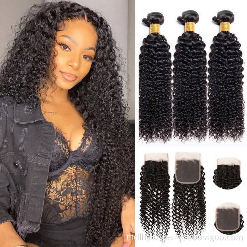 Raw Curly Brazilian Hair Bundles Human Hair Extension Vendors Wholesale Bundles With Frontal Closures
